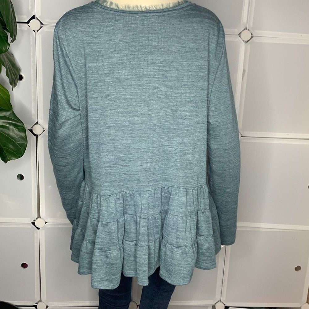 Anthropologie Deletta Teal Thea Tiered Ruffle Top Size Large - Picture 3 of 10